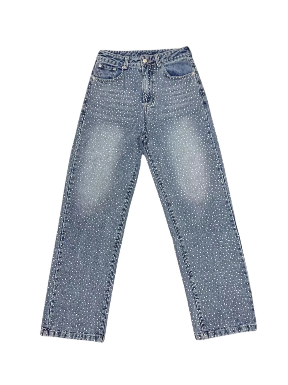 Women's Light Blue Embellished Straight Jeans